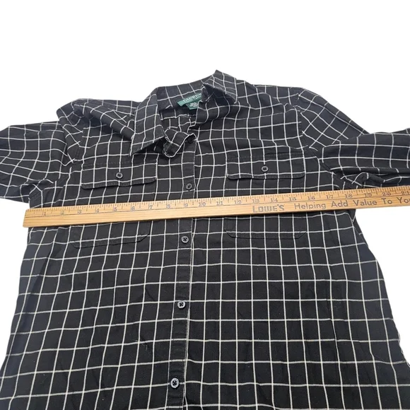 Lauren Ralph Lauren Button Up Blouse Womens M Black Tattersall Preppy Old Money - Picture 4 of 8